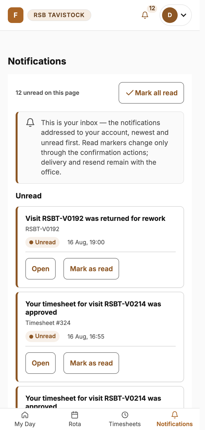 Check notifications for today's work
