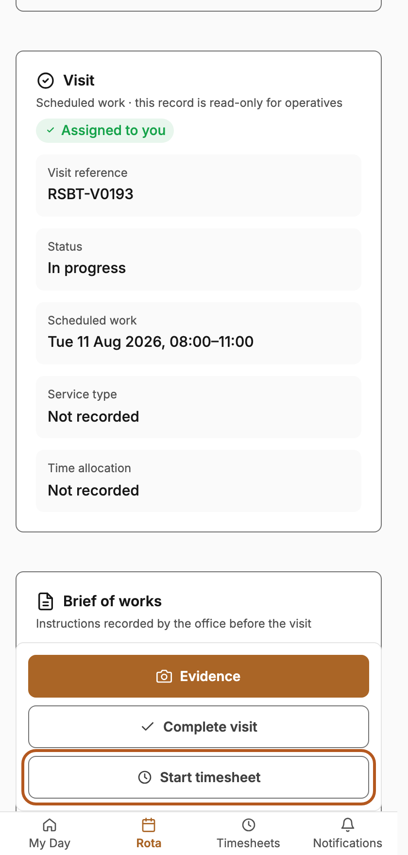 Start the timesheet
