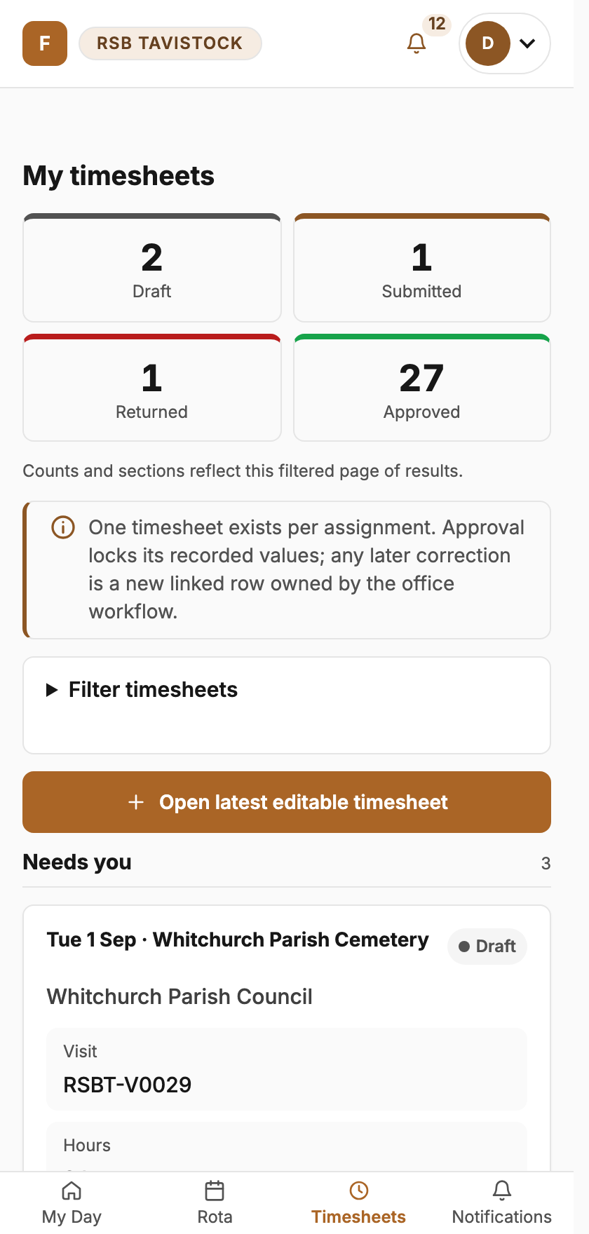 Open the timesheet that is still editable