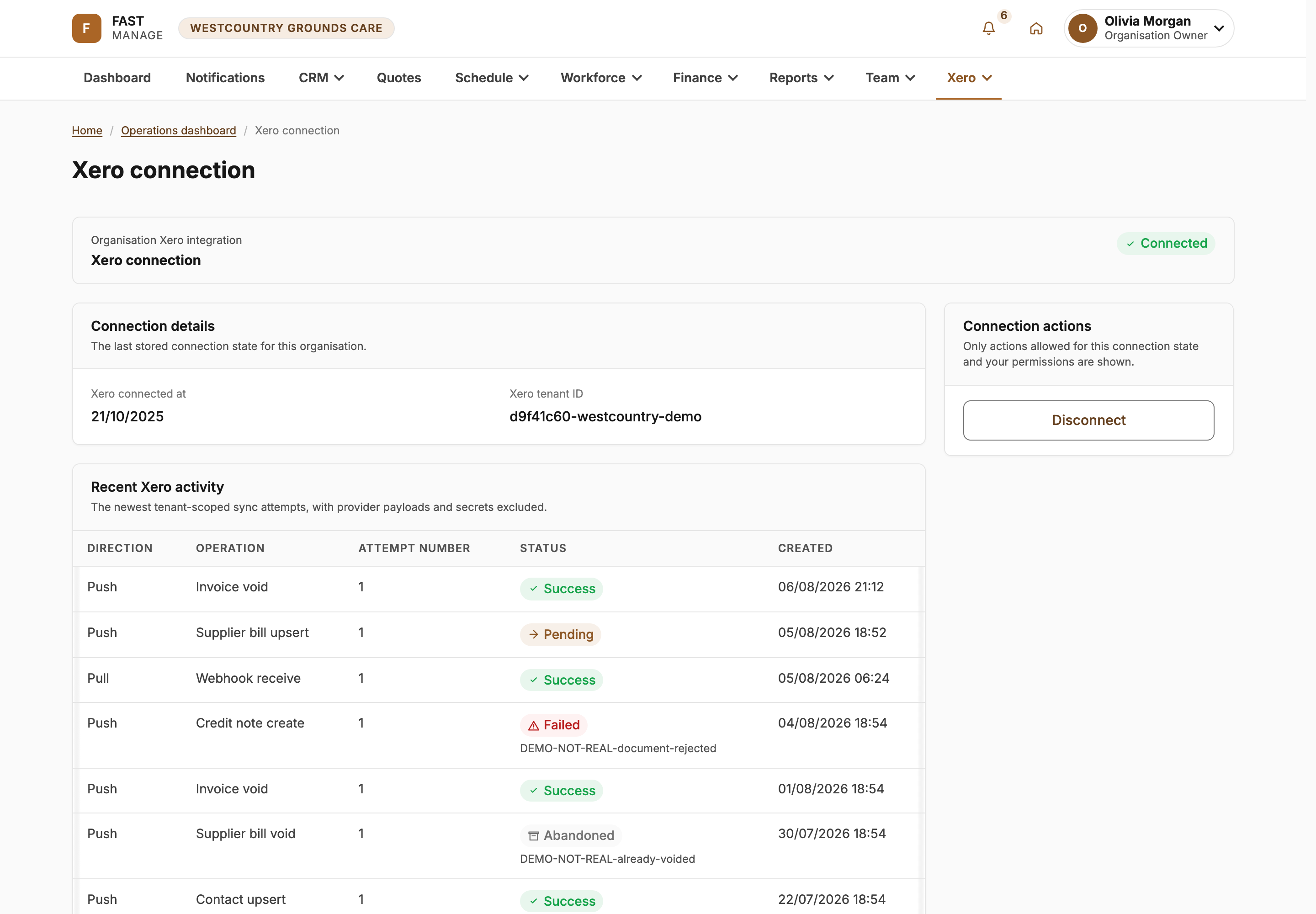Open the Xero page