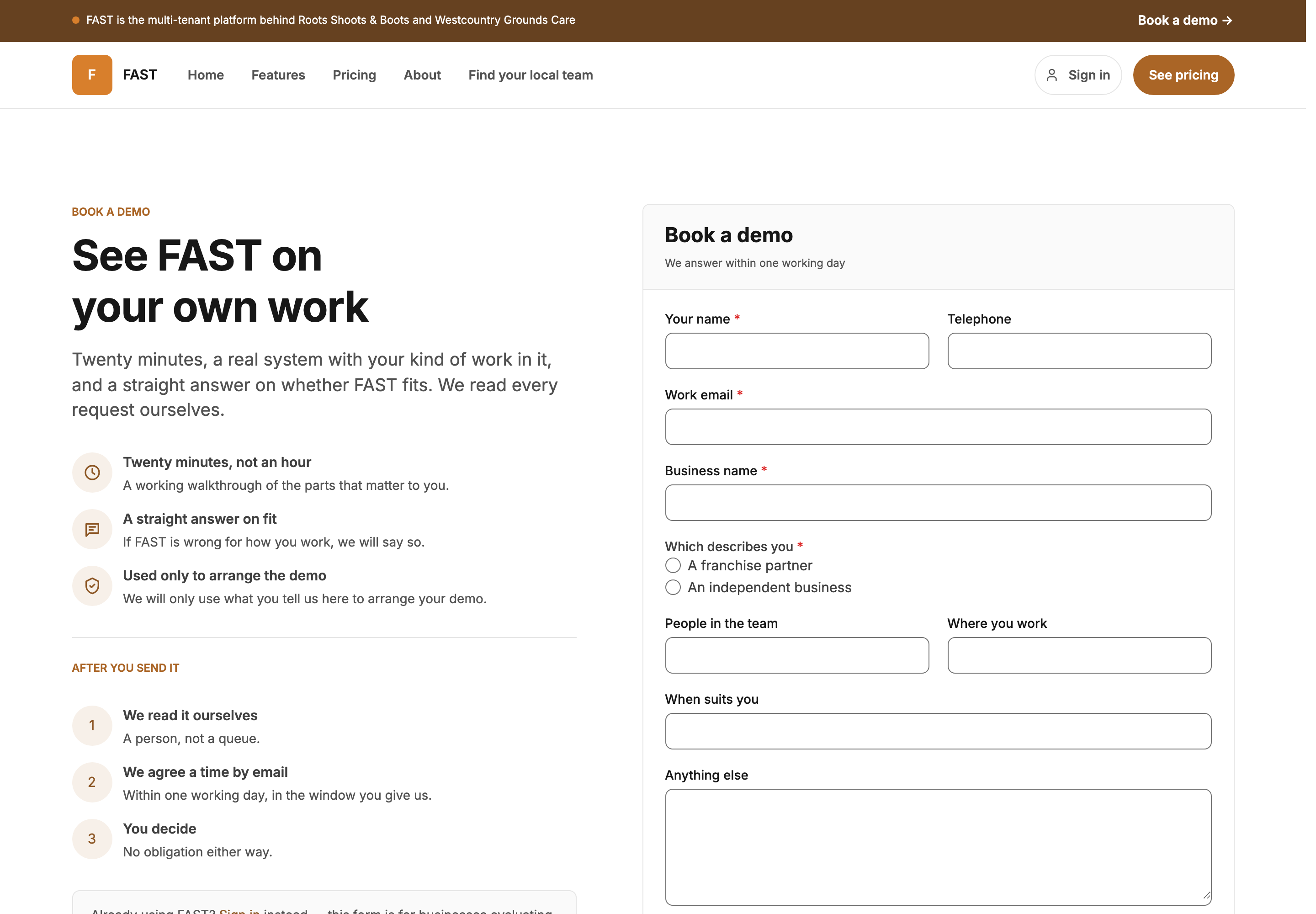 A visitor opens the demo form