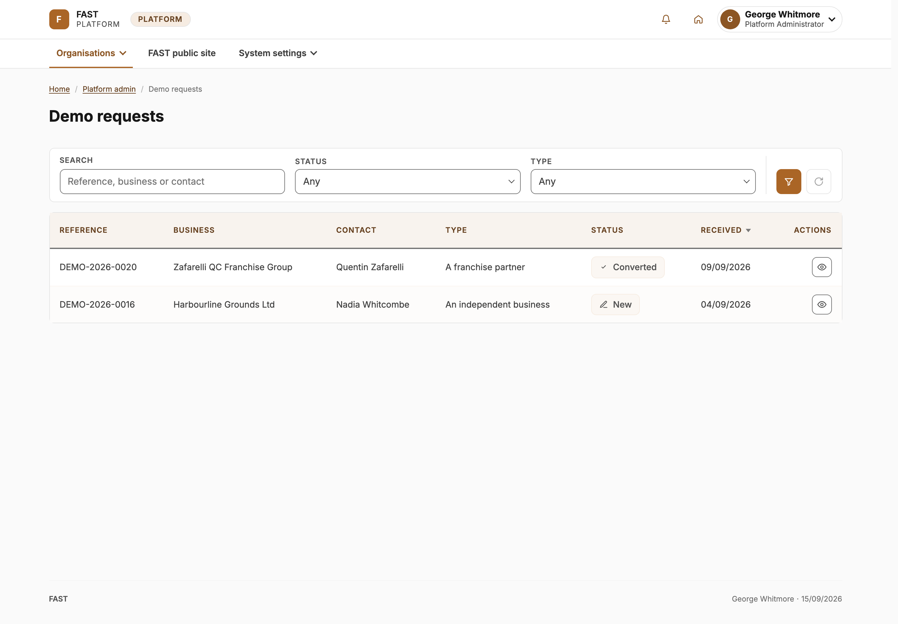 Open the demo request register