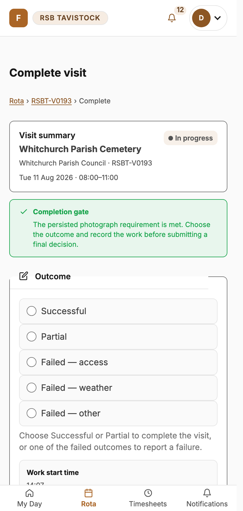Finish up, write what was done, and complete the job