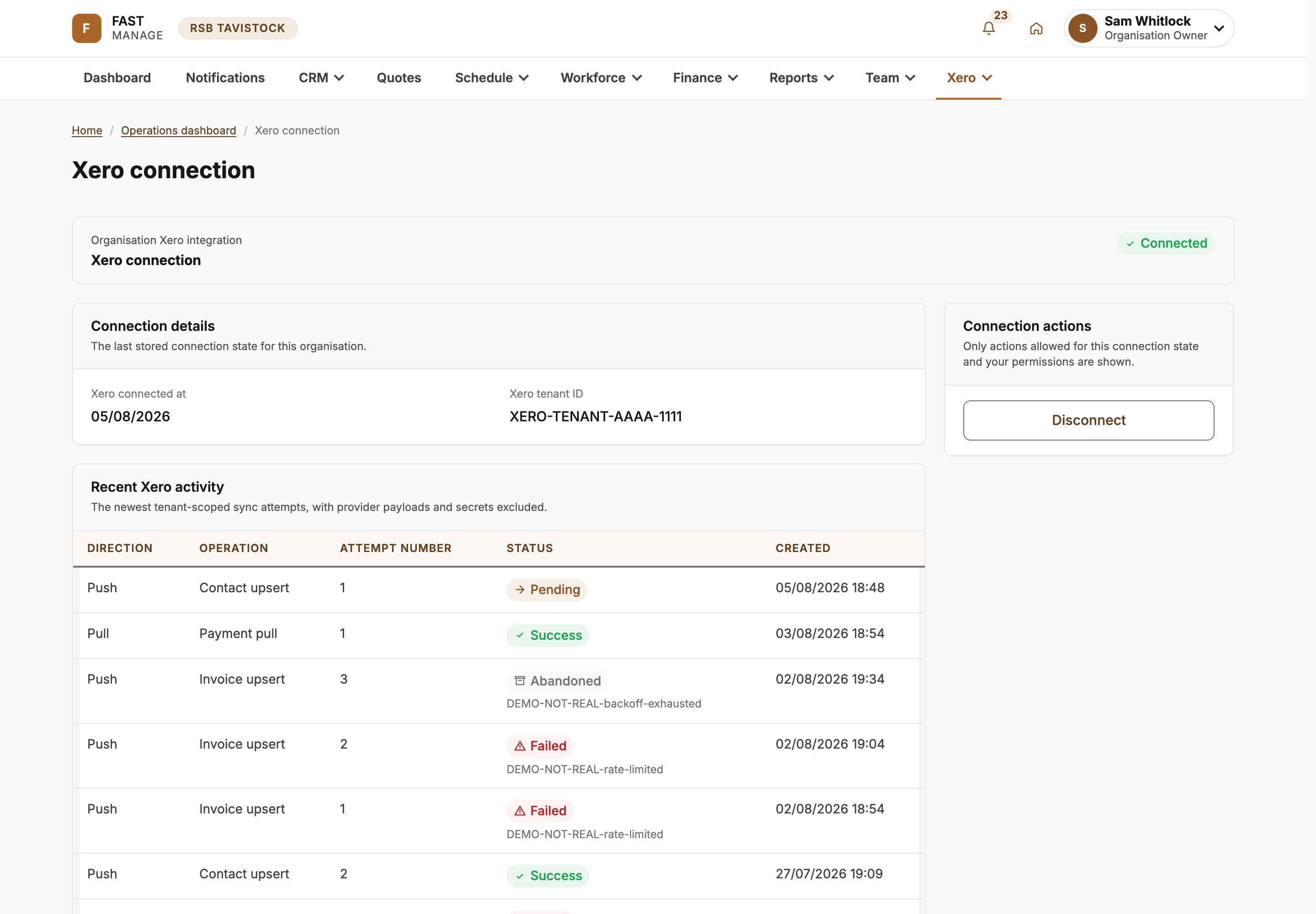 Open the Xero page
