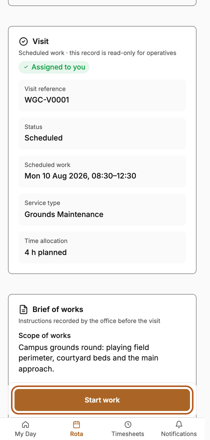 Tap "Start work"