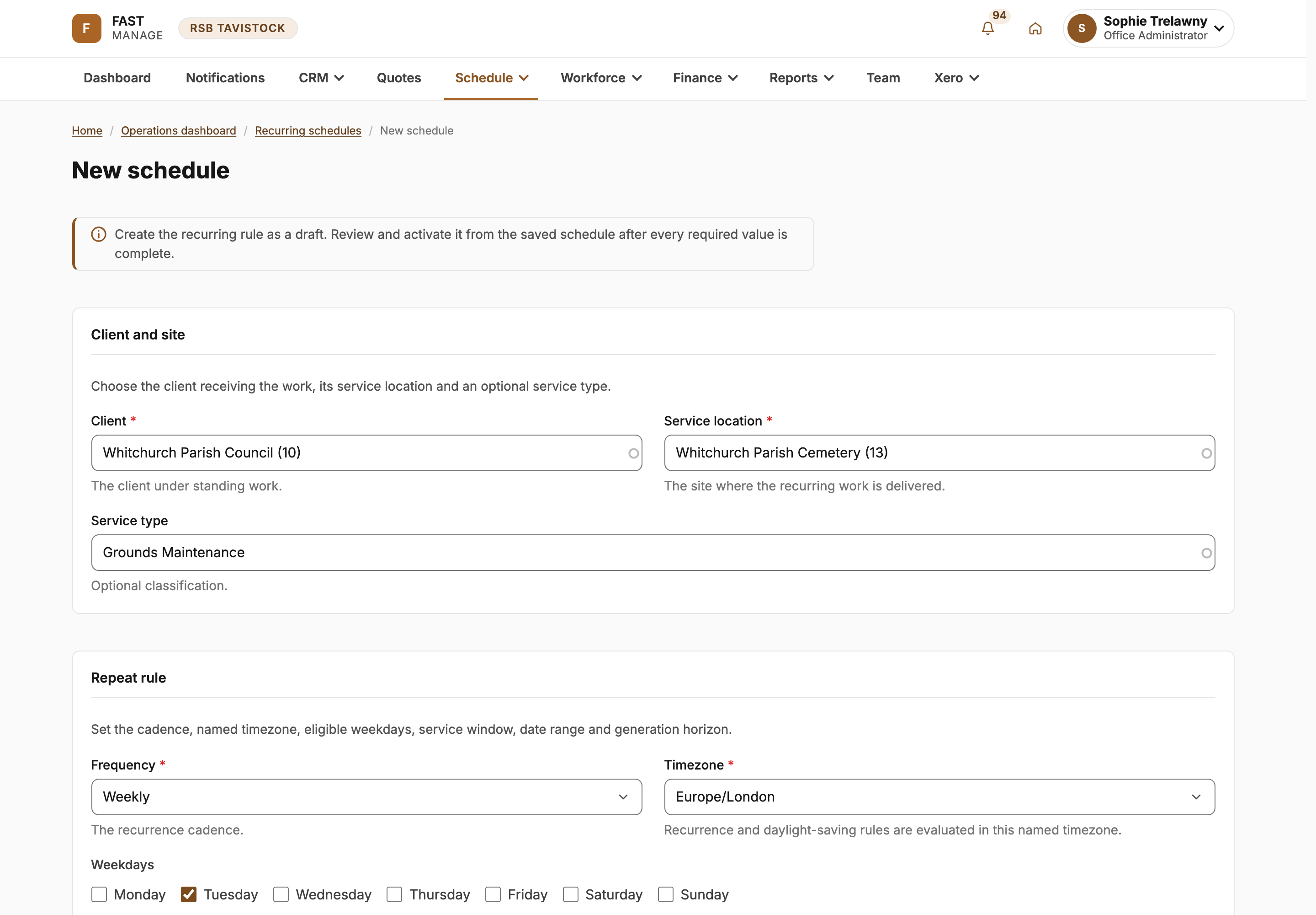 Pick the customer, the site and how often