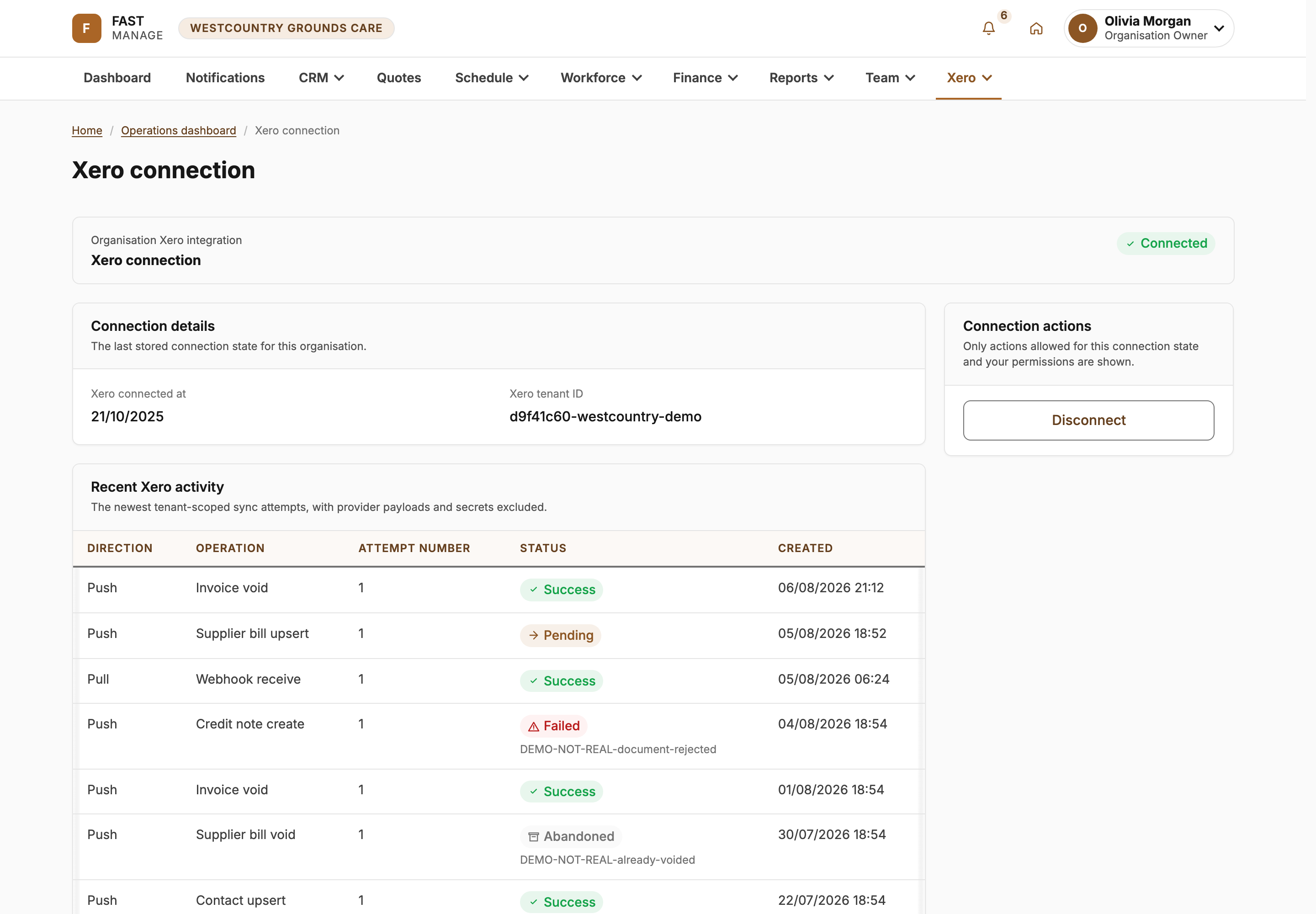 Open the Xero page
