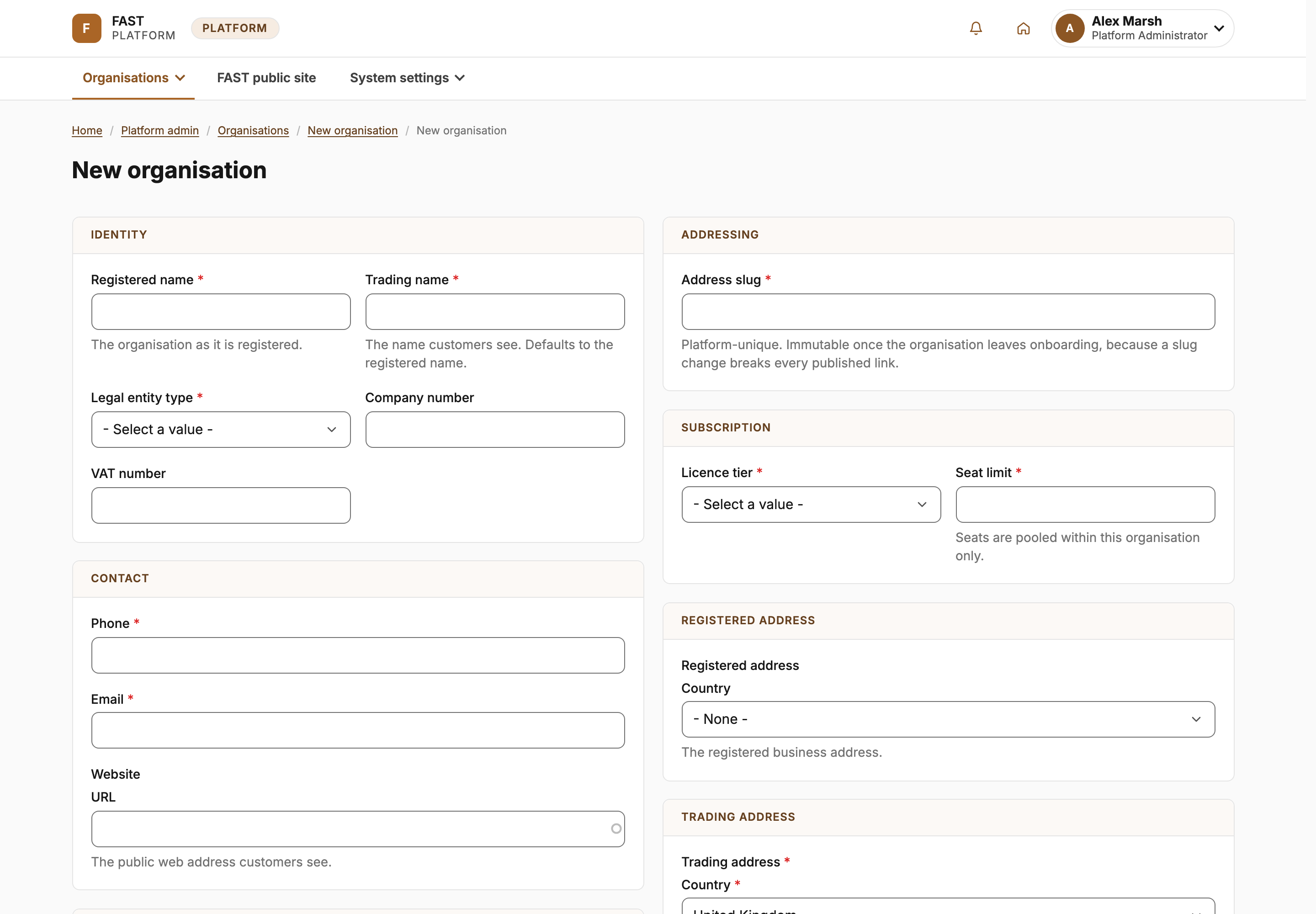 Enter the organisation details