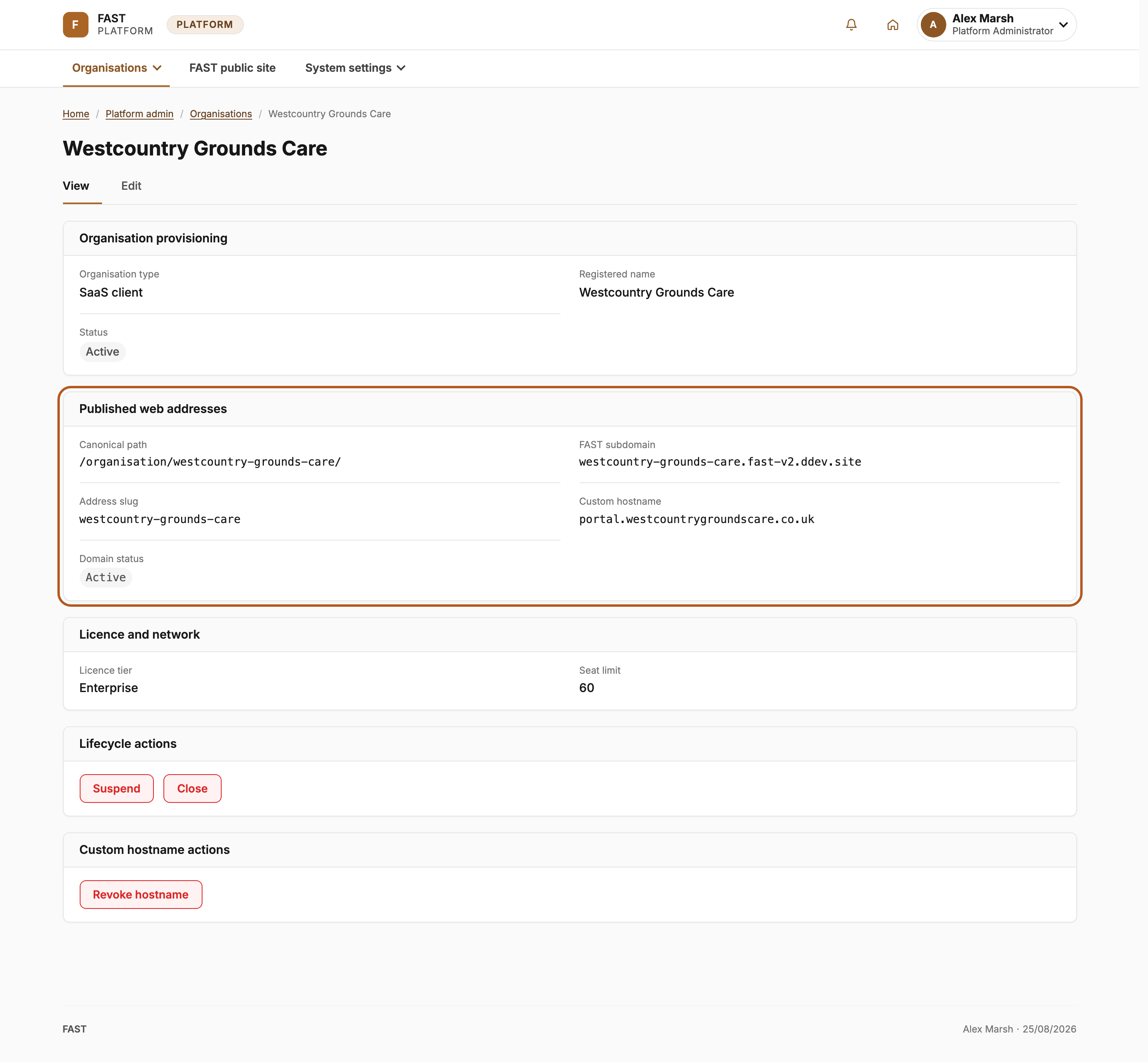 The platform administrator approves the verified domain